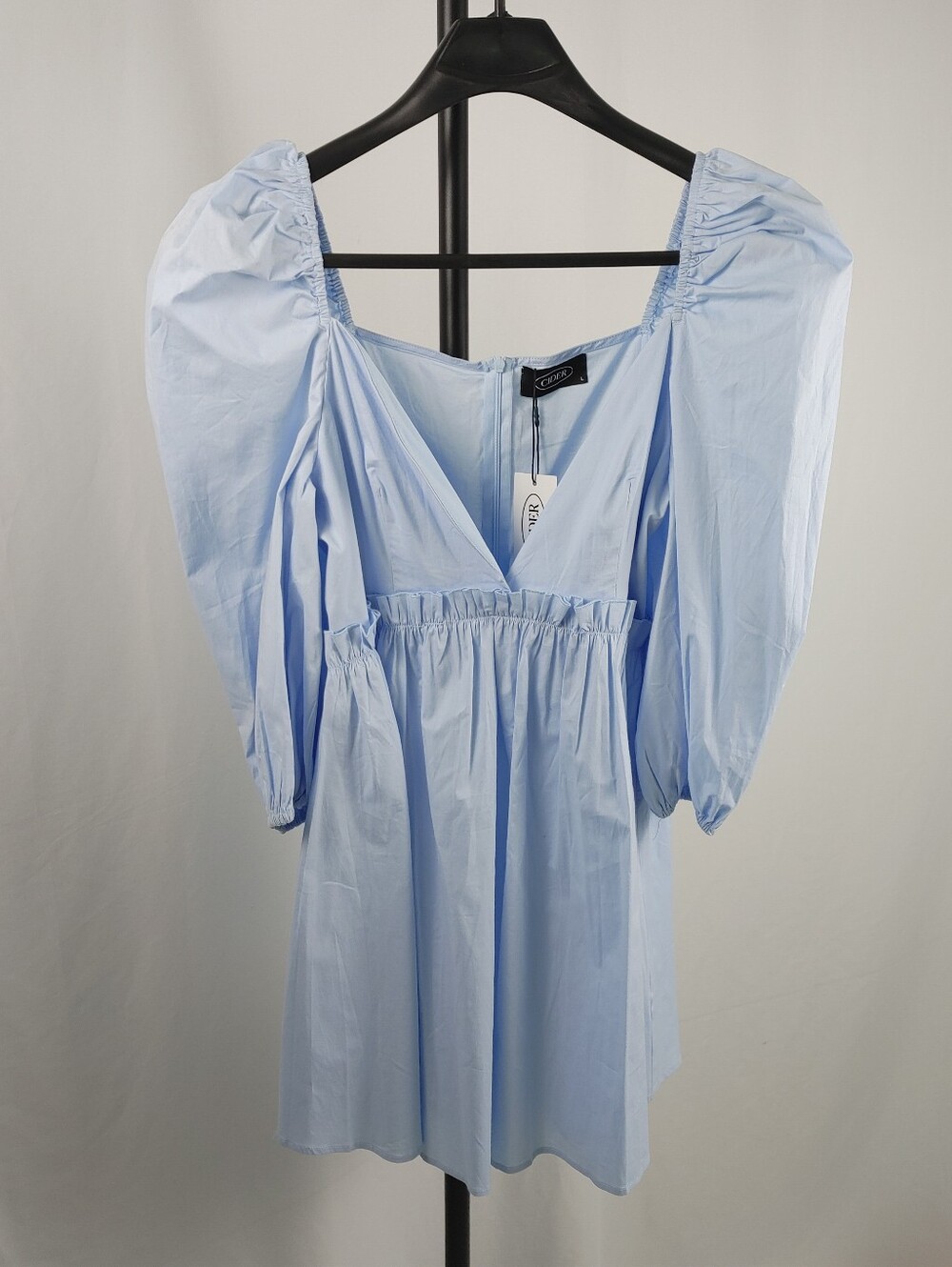 Cider Light Blue Puff Sleeve Babydoll Mini Dress NWT Women's Large - Picture 2 of 14
